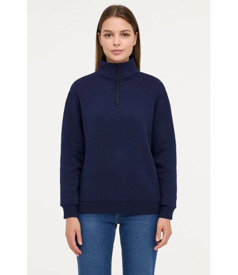 Üç İplik Dık Yaka Yarım Fermuarlı SweatShirt - Lacivert Üç İplik Dık Yaka Yarım Fermuarlı SweatShirt - Lacivert