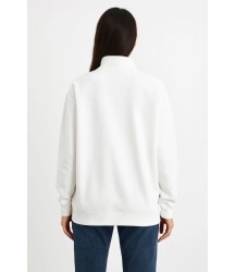 Üç İplik Dık Yaka Yarım Fermuarlı SweatShirt - Beyaz