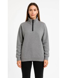 Üç İplik Dık Yaka Yarım Fermuarlı SweatShirt - Gri