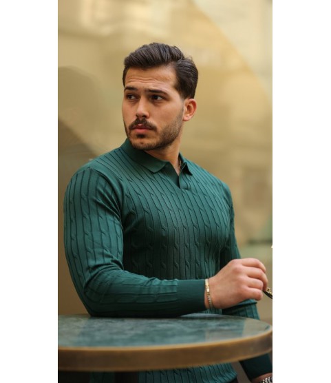 Erkek Saç örgü Desen Uzun Kollu Triko