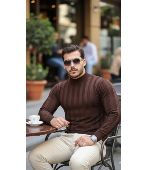 Erkek Yarım Balıkçı Yaka Kabartma Desenli Triko