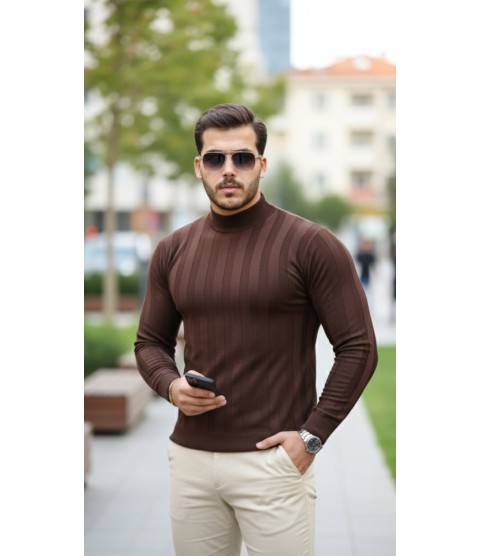 Erkek Yarım Balıkçı Yaka Kabartma Desenli Triko