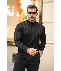 Erkek Yarım Balıkçı Yaka Kabartma Desenli Triko