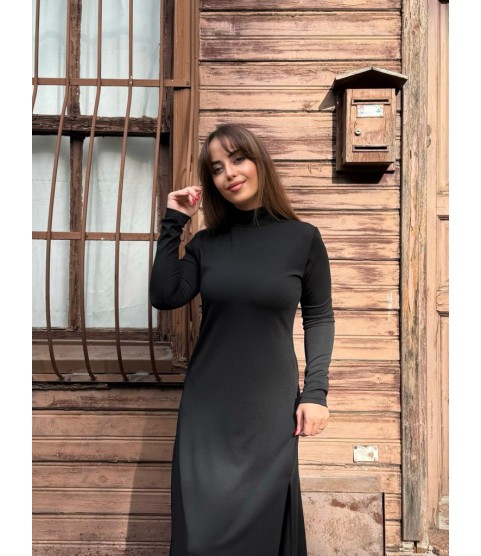 Kadın Uzun Kollu Balıkçı Yaka Derin Yırtmaç Detay Krep Elbise Kadın Uzun Kollu Balıkçı Yaka Derin Yırtmaç Detay Krep Elbise