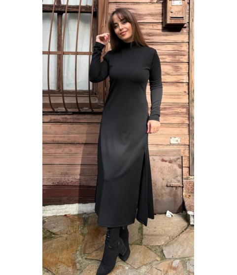 Kadın Uzun Kollu Balıkçı Yaka Derin Yırtmaç Detay Krep Elbise Kadın Uzun Kollu Balıkçı Yaka Derin Yırtmaç Detay Krep Elbise