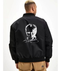 Unisex Uzun Kol Baskılı Bomber Ceket - Siyah