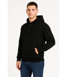 Erkek Ovarsize Kapüşonlu Swetshirt Kanguru Çepli Cıtcıtlı 3 Iplik Şardonlu Hoodie - Siyah