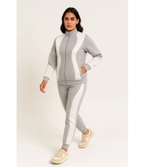 Premium Parçalı Eşofman Takım - Dik Yaka Fermuarlı Sweatshirt - Gri