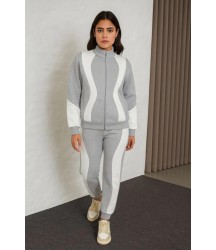 Premium Parçalı Eşofman Takım - Dik Yaka Fermuarlı Sweatshirt - Gri