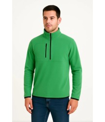 Erkek Polar Kazak – Dik Yaka, Yarım Fermuarlı, Fermuarlı Göğüs Cepli, Siyah Biyeli, Kışlık Rahat Regular Fit Günlük Model - Yeşil