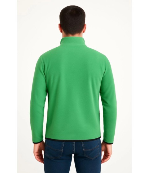 Erkek Polar Kazak – Dik Yaka, Yarım Fermuarlı, Fermuarlı Göğüs Cepli, Siyah Biyeli, Kışlık Rahat Regular Fit Günlük Model - Yeşil