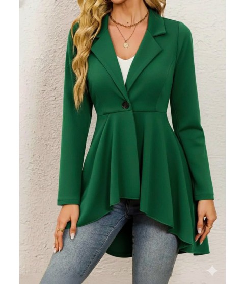 Kadın Uzun Kollu Yakalı önden Düğmeli Uzun Atlas Blazer Ceket