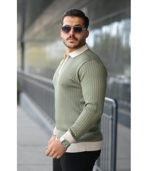 Erkek Kol Ve Yaka Detaylı Uzun Kollu Triko