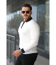 Erkek Kol Ve Yaka Detaylı Uzun Kollu Triko