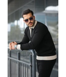 Erkek Kol Ve Yaka Detaylı Uzun Kollu Triko