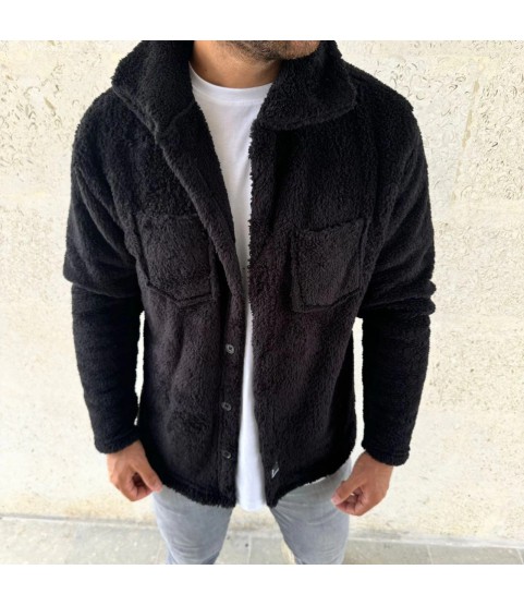 Erkek Pelüş Polar Hırka Gömlek – Yakalı, İlik Düğmeli, Göğüs Cepli, Yumuşak Dokulu Kışlık Regular Fit Rahat Günlük Model - Siyah Erkek Pelüş Polar Hırka Gömlek – Yakalı, İlik Düğmeli, Göğüs Cepli, Yumuşak Dokulu Kışlık Regular Fit Rahat Günlük Model - Siyah