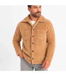 Erkek Pelüş Polar Hırka Gömlek – Yakalı, İlik Düğmeli, Göğüs Cepli, Yumuşak Dokulu Kışlık Regular Fit Rahat Günlük Model - Açık Kahve