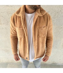 Erkek Pelüş Polar Hırka Gömlek – Yakalı, İlik Düğmeli, Göğüs Cepli, Yumuşak Dokulu Kışlık Regular Fit Rahat Günlük Model - Açık Kahve
