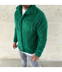 Erkek Pelüş Polar Hırka Gömlek – Yakalı, İlik Düğmeli, Göğüs Cepli, Yumuşak Dokulu Kışlık Regular Fit Rahat Günlük Model - Çimen Yeşili