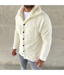 Erkek Pelüş Polar Hırka Gömlek – Yakalı, İlik Düğmeli, Göğüs Cepli, Yumuşak Dokulu Kışlık Regular Fit Rahat Günlük Model - Beyaz