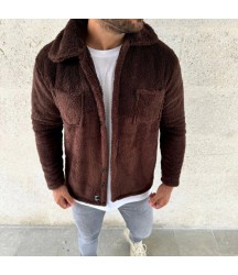 Erkek Pelüş Polar Hırka Gömlek – Yakalı, İlik Düğmeli, Göğüs Cepli, Yumuşak Dokulu Kışlık Regular Fit Rahat Günlük Model - Kahverengi