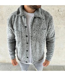 Erkek Pelüş Polar Hırka Gömlek – Yakalı, İlik Düğmeli, Göğüs Cepli, Yumuşak Dokulu Kışlık Regular Fit Rahat Günlük Model - Gri