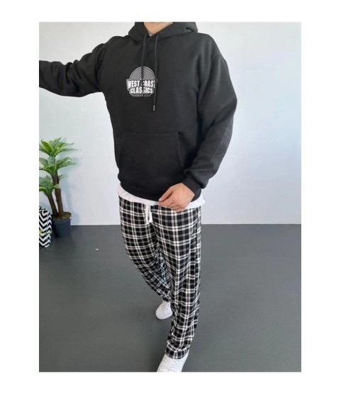 Erkek Oversize Üç İplik Kapüşonlu Sweatshirt – Siyah Sırt Ve Ön Baskılı, Kanguru Cepli, Rahat Kalıp, İçi Pamuklu ModeL-Siyah Erkek Oversize Üç İplik Kapüşonlu Sweatshirt – Siyah Sırt Ve Ön Baskılı, Kanguru Cepli, Rahat Kalıp, İçi Pamuklu ModeL-Siyah