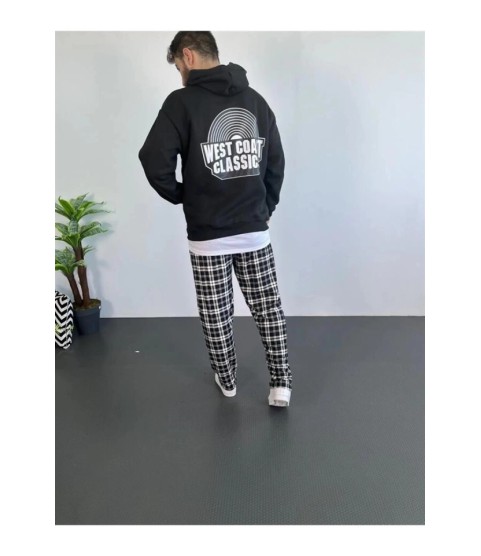 Erkek Oversize Üç İplik Kapüşonlu Sweatshirt – Siyah Sırt Ve Ön Baskılı, Kanguru Cepli, Rahat Kalıp, İçi Pamuklu ModeL-Siyah Erkek Oversize Üç İplik Kapüşonlu Sweatshirt – Siyah Sırt Ve Ön Baskılı, Kanguru Cepli, Rahat Kalıp, İçi Pamuklu ModeL-Siyah