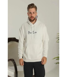 Oversize Üç İplik Şardonlu Kapüşonlu Sweatshirt – Beyaz “Other Lives” Ön Ve Arka Baskılı, Kanguru Cepli, Ribanalı Rahat Kışlık Model Beyaz