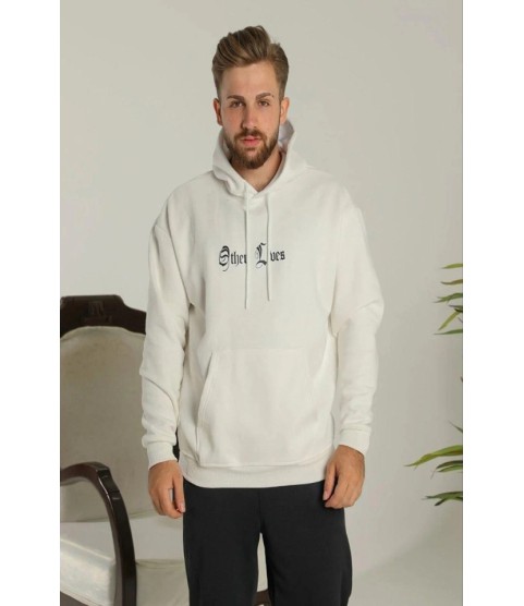 Oversize Üç İplik Şardonlu Kapüşonlu Sweatshirt – Beyaz “Other Lives” Ön Ve Arka Baskılı, Kanguru Cepli, Ribanalı Rahat Kışlık Model Beyaz Oversize Üç İplik Şardonlu Kapüşonlu Sweatshirt – Beyaz “Other Lives” Ön Ve Arka Baskılı, Kanguru Cepli, Ribanalı Rahat Kışlık Model Beyaz