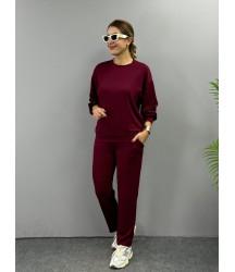 Kadın Uzun Kollu Bisiklet Yaka Viskon Iki Iplik Bluz Ve Pantolon Ikili Takım