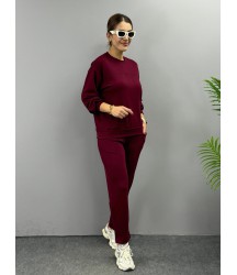 Kadın Uzun Kollu Bisiklet Yaka Viskon Iki Iplik Bluz Ve Pantolon Ikili Takım