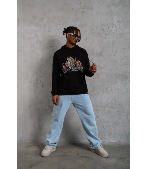 Erkek Oversize Kapüşonlu Sweatshirt – Siyah Renk Üç İplik İçi Pamuklu Kanguru Cepli Baskılı Hoodie Rahat Kalıp Kışlık Günlük Kombinlere Uygun - Siyah Erkek Oversize Kapüşonlu Sweatshirt – Siyah Renk Üç İplik İçi Pamuklu Kanguru Cepli Baskılı Hoodie Rahat Kalıp Kışlık Günlük Kombinlere Uygun - Siyah