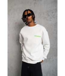 Erkek Oversize Sweatshirt – Beyaz Renk  Ön Ve Sırt Baskılı, Üç İplik İçi Pamuklu Kumaş, Rahat Kalıp, Ribanalı Kışlık Sweat  Winagain Polizei Serisi - Beyaz