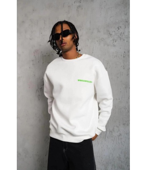 Erkek Oversize Sweatshirt – Beyaz Renk Ön Ve Sırt Baskılı, Üç İplik İçi Pamuklu Kumaş, Rahat Kalıp, Ribanalı Kışlık Sweat Winagain Polizei Serisi - Beyaz Erkek Oversize Sweatshirt – Beyaz Renk Ön Ve Sırt Baskılı, Üç İplik İçi Pamuklu Kumaş, Rahat Kalıp, Ribanalı Kışlık Sweat Winagain Polizei Serisi - Beyaz