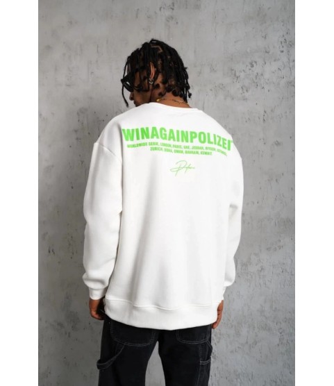 Erkek Oversize Sweatshirt – Beyaz Renk Ön Ve Sırt Baskılı, Üç İplik İçi Pamuklu Kumaş, Rahat Kalıp, Ribanalı Kışlık Sweat Winagain Polizei Serisi - Beyaz Erkek Oversize Sweatshirt – Beyaz Renk Ön Ve Sırt Baskılı, Üç İplik İçi Pamuklu Kumaş, Rahat Kalıp, Ribanalı Kışlık Sweat Winagain Polizei Serisi - Beyaz