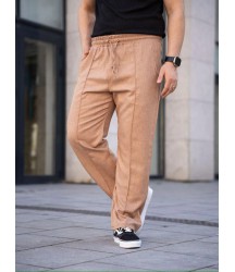 Erkek Keten Cepli Çıma Dikişli Jogger Buggy Pantalon Rahat Kalıp - Kahverengi