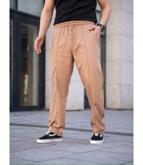Erkek Keten Cepli Çıma Dikişli Jogger Buggy Pantalon Rahat Kalıp - Kahverengi