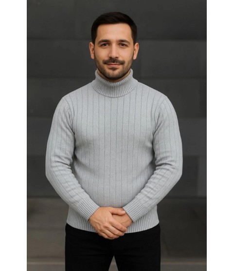 Erkek Balıkcı Yaka Bağazlı Triko Kazak Pamuklu Kalın Fitilli Dokuma, Regular Fit Uzun Kollu Kışlık Model - Gri Erkek Balıkcı Yaka Bağazlı Triko Kazak Pamuklu Kalın Fitilli Dokuma, Regular Fit Uzun Kollu Kışlık Model - Gri