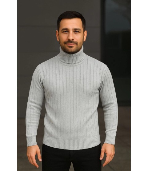 Erkek Balıkcı Yaka Bağazlı Triko Kazak Pamuklu Kalın Fitilli Dokuma, Regular Fit Uzun Kollu Kışlık Model - Gri Erkek Balıkcı Yaka Bağazlı Triko Kazak Pamuklu Kalın Fitilli Dokuma, Regular Fit Uzun Kollu Kışlık Model - Gri