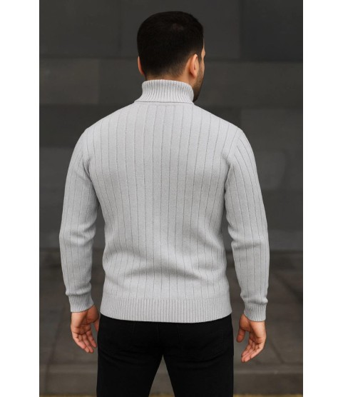Erkek Balıkcı Yaka Bağazlı Triko Kazak Pamuklu Kalın Fitilli Dokuma, Regular Fit Uzun Kollu Kışlık Model - Gri Erkek Balıkcı Yaka Bağazlı Triko Kazak Pamuklu Kalın Fitilli Dokuma, Regular Fit Uzun Kollu Kışlık Model - Gri
