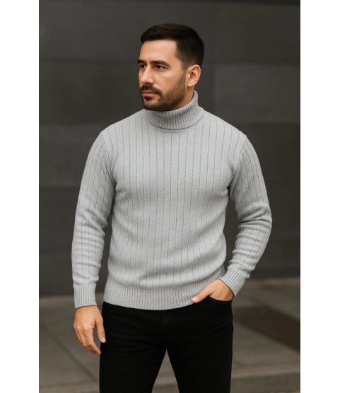 Erkek Balıkcı Yaka Bağazlı Triko Kazak Pamuklu Kalın Fitilli Dokuma, Regular Fit Uzun Kollu Kışlık Model - Gri Erkek Balıkcı Yaka Bağazlı Triko Kazak Pamuklu Kalın Fitilli Dokuma, Regular Fit Uzun Kollu Kışlık Model - Gri