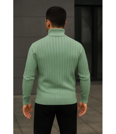 Erkek Balıkcı Yaka Bağazlı Triko Kazak Pamuklu Kalın Fitilli Dokuma, Regular Fit Uzun Kollu Kışlık Model - Mint Yeşili Erkek Balıkcı Yaka Bağazlı Triko Kazak Pamuklu Kalın Fitilli Dokuma, Regular Fit Uzun Kollu Kışlık Model - Mint Yeşili