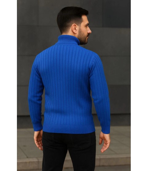 Erkek Balıkcı Yaka Bağazlı Triko Kazak Pamuklu Kalın Fitilli Dokuma, Regular Fit Uzun Kollu Kışlık Model - Saks Mavisi Erkek Balıkcı Yaka Bağazlı Triko Kazak Pamuklu Kalın Fitilli Dokuma, Regular Fit Uzun Kollu Kışlık Model - Saks Mavisi