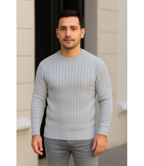 Erkek Bisiklet Yuvarlak Yaka Triko Kazak Pamuklu Kalın Fitilli Dokuma, Regular Fit Uzun Kollu Kışlık Model - Gri Erkek Bisiklet Yuvarlak Yaka Triko Kazak Pamuklu Kalın Fitilli Dokuma, Regular Fit Uzun Kollu Kışlık Model - Gri