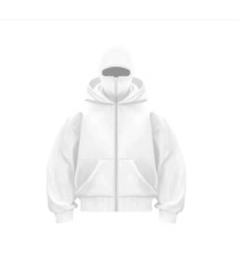 Samuray Ninja Çift Kapşonlu ZIP Fermuarlı Kanguru Çepli Tam Fermuarlı Hoodie Swetshirt - Beyaz