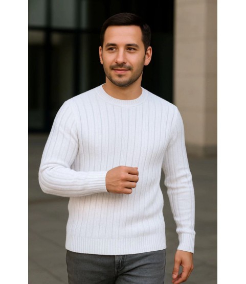 Erkek Fitilli Triko Kazak 2’li Set – Siyah - Beyaz, Kalın Dokuma Pamuklu Regular Fit Bisiklet Yaka Uzun Kollu Rahat Kışlık Kazak Kombini