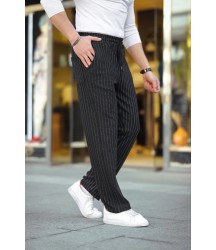 Erkek Cizgili Dokuma Krep Jogger Buggy Pantalon Rahat Kalıp - Siyah