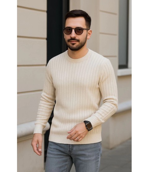Erkek Fitilli Triko Kazak 3’lü Set – Bej, Bebek Mavisi, SiyahKalın Dokuma Pamuklu Regular Fit Bisiklet Yaka Uzun Kollu Kışlık Ve Baharlık Rahat Triko Kombini