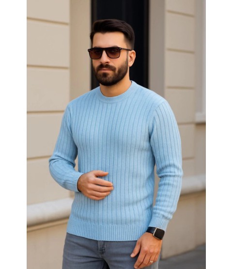Erkek Fitilli Triko Kazak 3’lü Set – Bej, Bebek Mavisi, SiyahKalın Dokuma Pamuklu Regular Fit Bisiklet Yaka Uzun Kollu Kışlık Ve Baharlık Rahat Triko Kombini